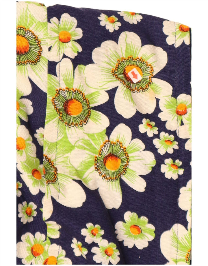 VINTAGE Kortærmede skjortekjole til kvinder UK 12 Medium Navy Blue Floral
