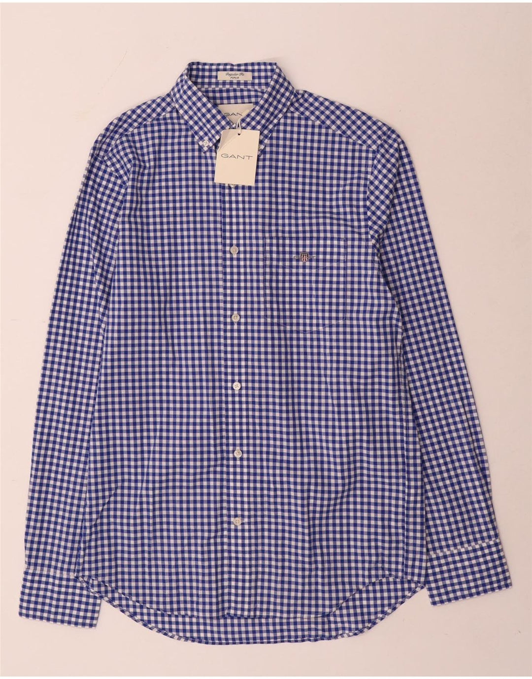 Gant herre Regular Fit skjorte størrelse 15 Lille blå Gingham bomuld