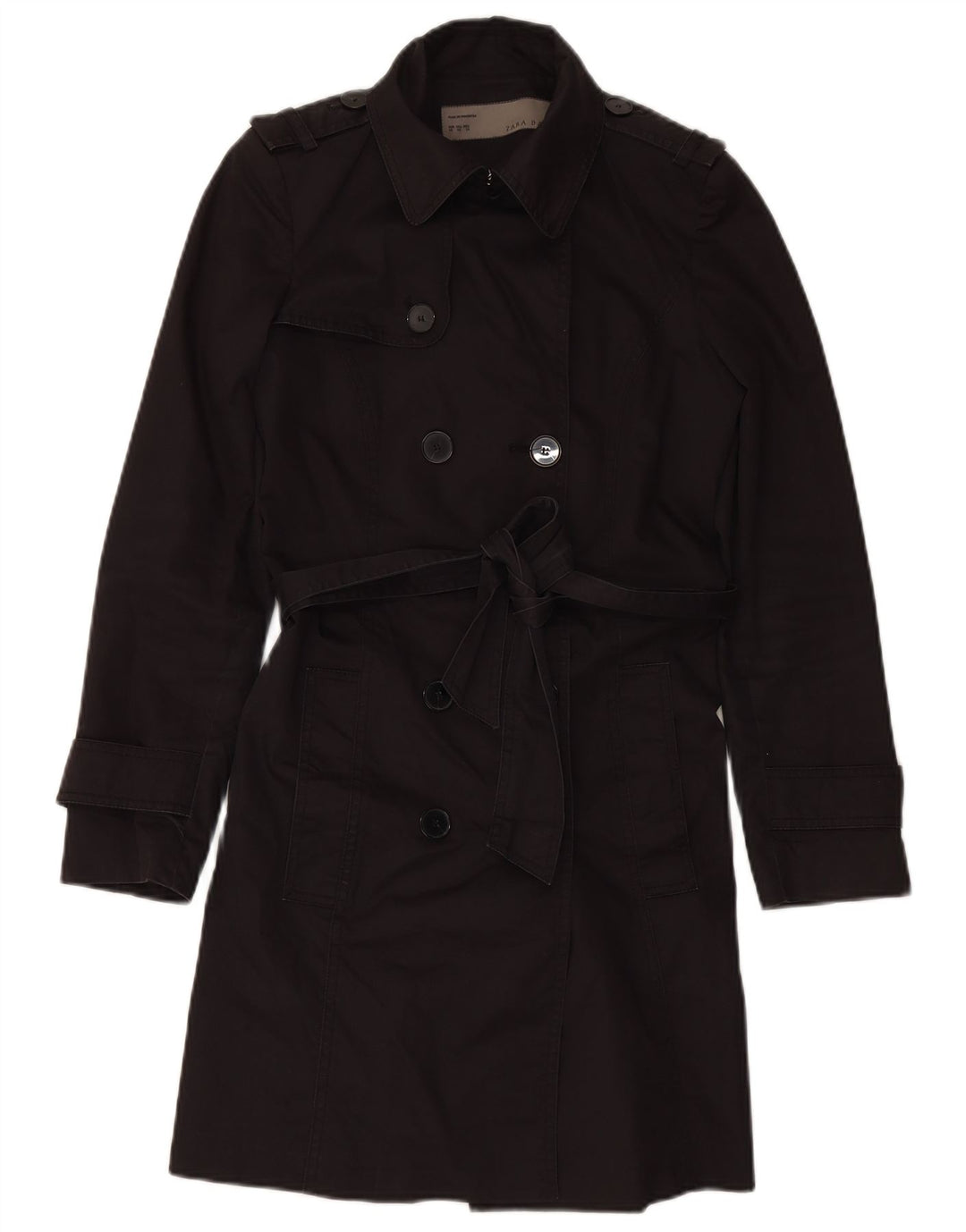 ZARA Trench Coat til kvinder UK 6 XS Sort bomuld