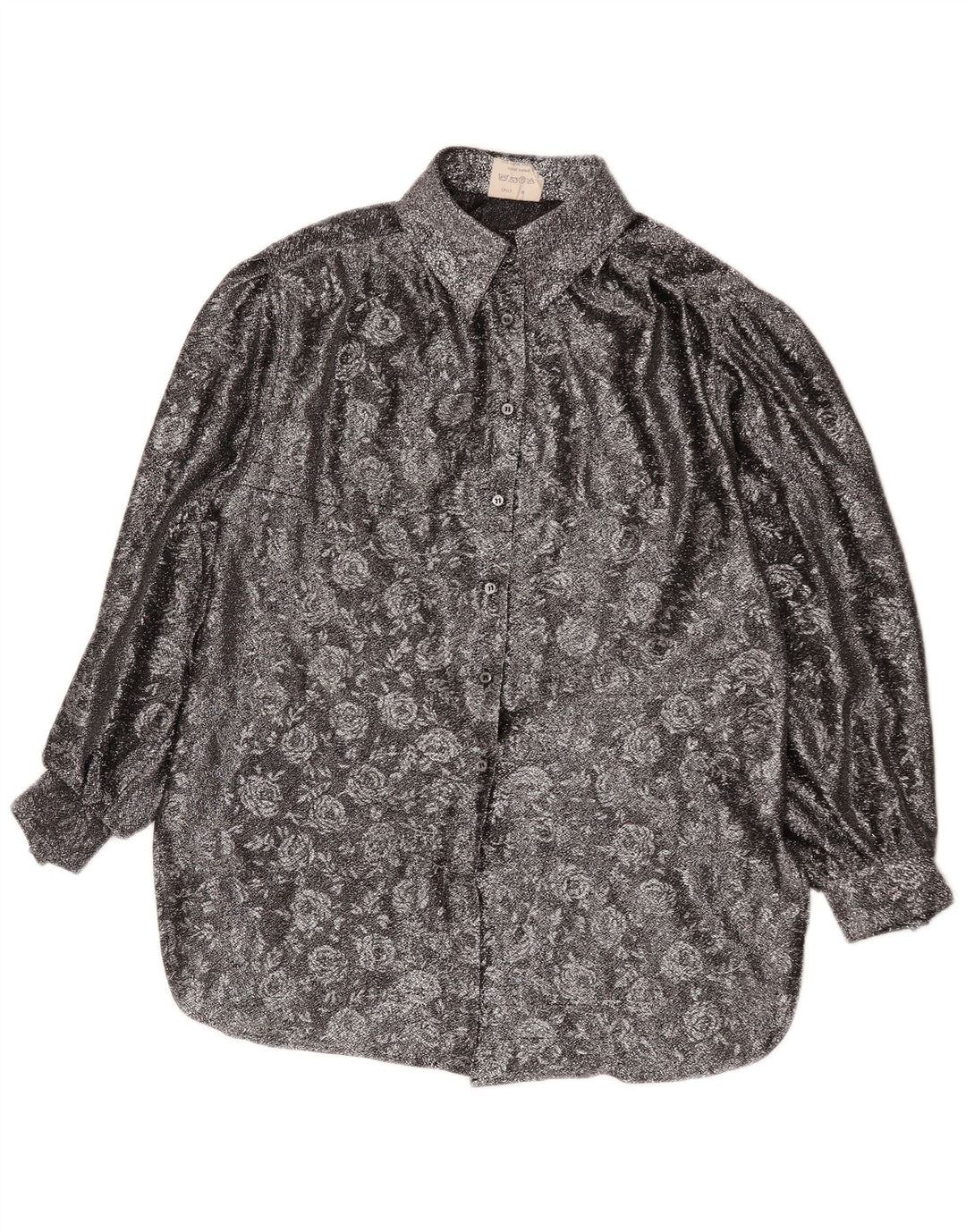 Vintage Dame Loose Fit skjorte EU 42 Large Silver Floral Polyester