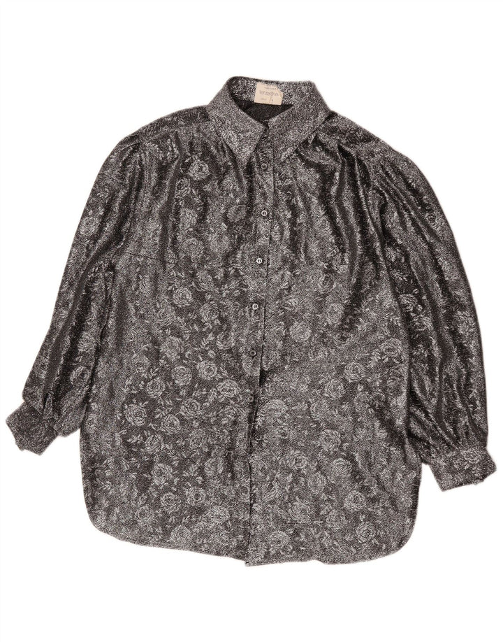 Vintage Dame Loose Fit skjorte EU 42 Large Silver Floral Polyester