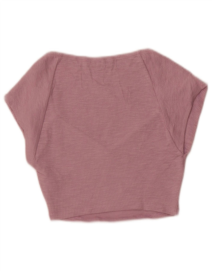 Zara Dame Crop Bluse Top UK 8 Lille Lilla Bomuld