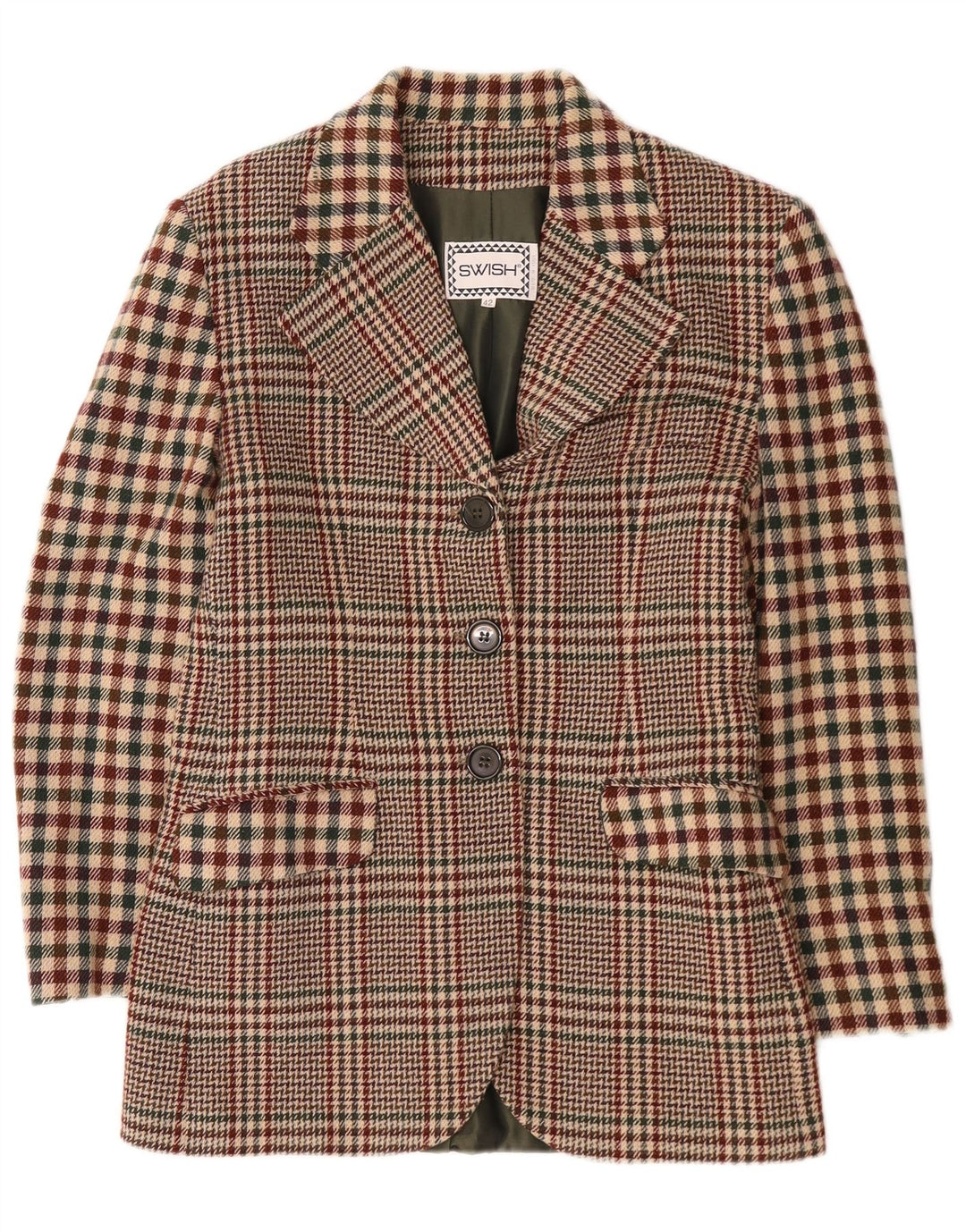 Swish Dame 3-knaps blazerjakke IT 42 Medium Brown Houndstooth Uld