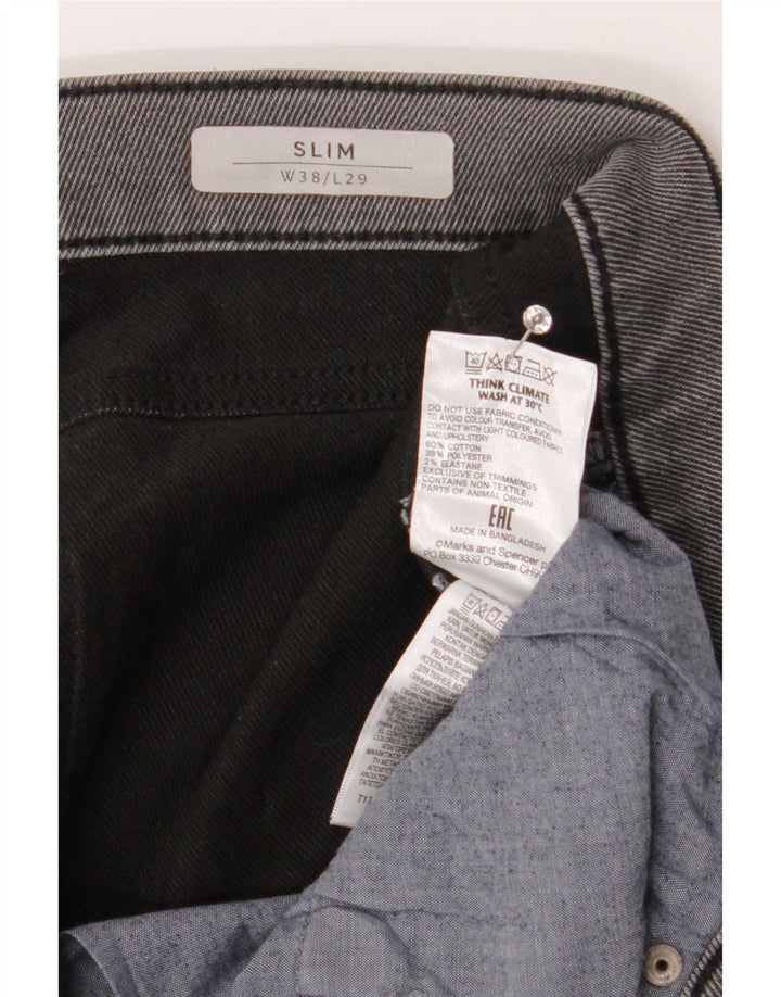 Marks & Spencer Herre Distressed Slim Jeans W38 L29 Sort bomuld