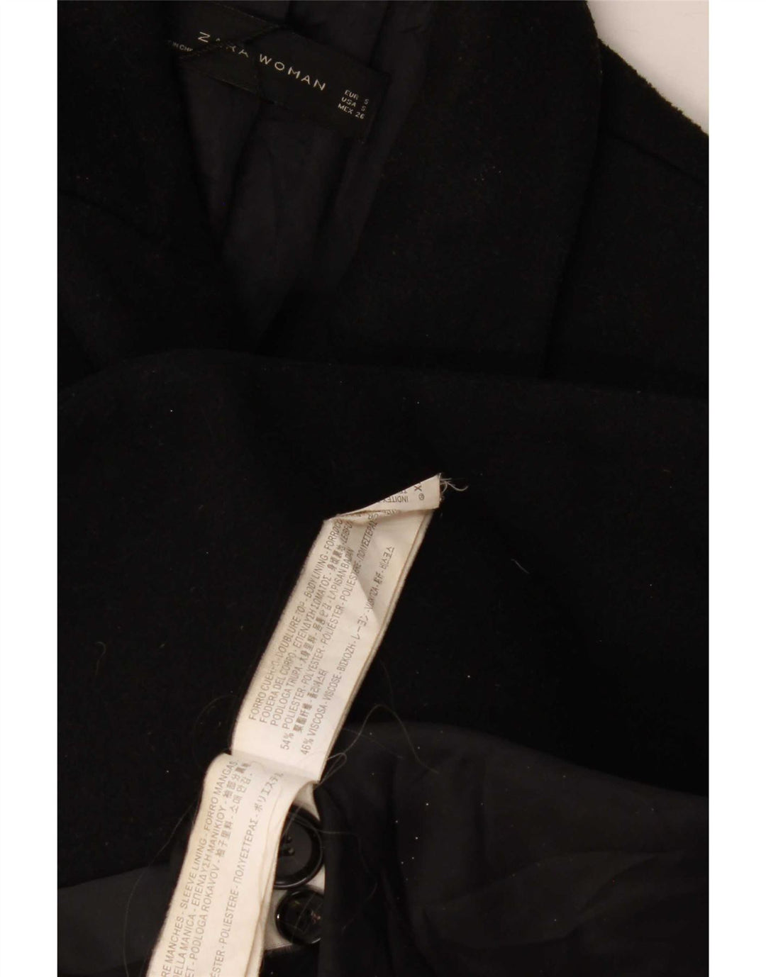 Zara Dame Dobbeltradet Frakke UK 10 Small Black Polyester