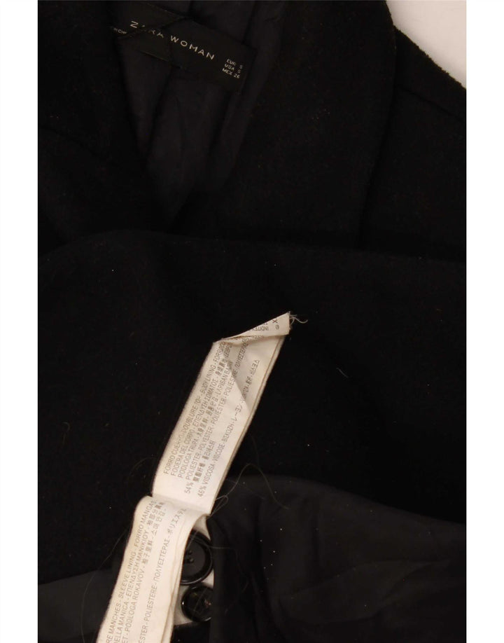 Zara Dame Dobbeltradet Frakke UK 10 Small Black Polyester