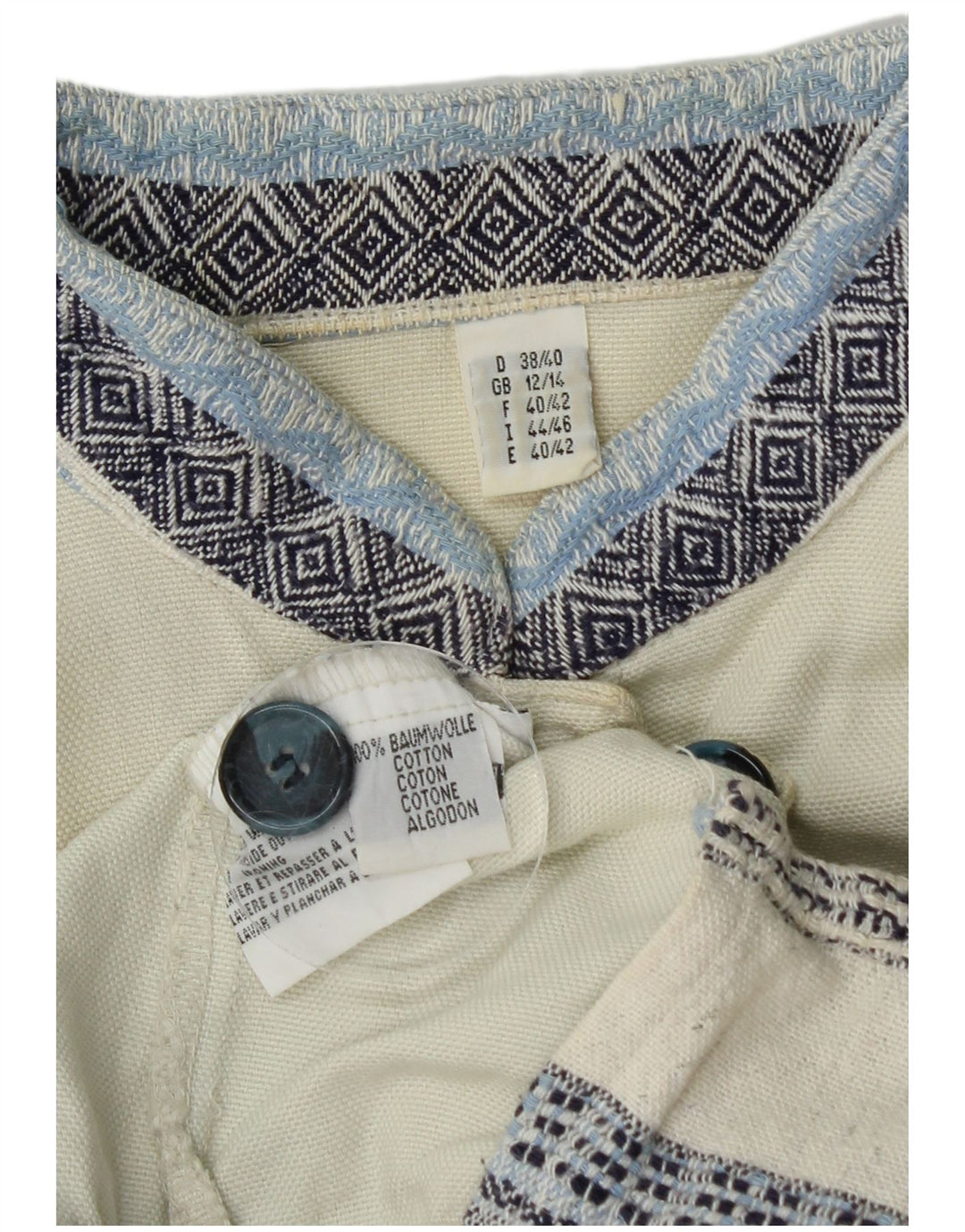 Vintage Dame Langærmet Bluse Top UK 12/14 Medium Off White stribet