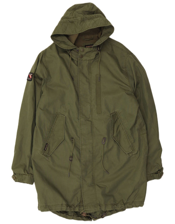 Superdry Parkajakke med hætte til mænd UK 44 2XL Khaki Bomuld