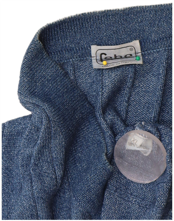 Vintage herre grafisk v-hals sweater XL blå bomuld tegneserier