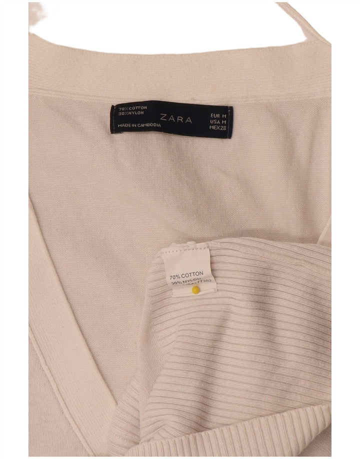 Zara Womens Longline Cardigan Sweater UK 12 Medium White Bomuld