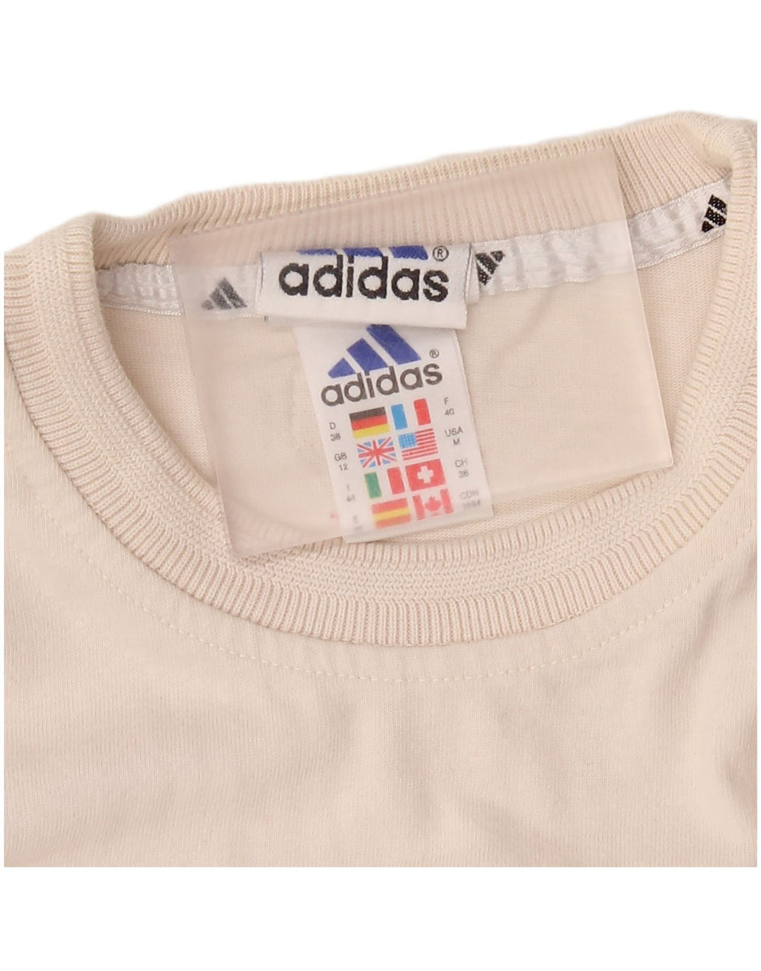 Adidas Dame T-Shirt Top UK 12 Medium Off White Bomuld