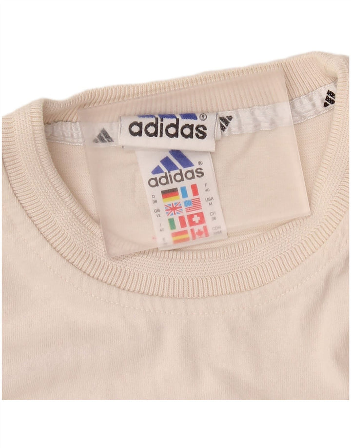 Adidas Dame T-Shirt Top UK 12 Medium Off White Bomuld