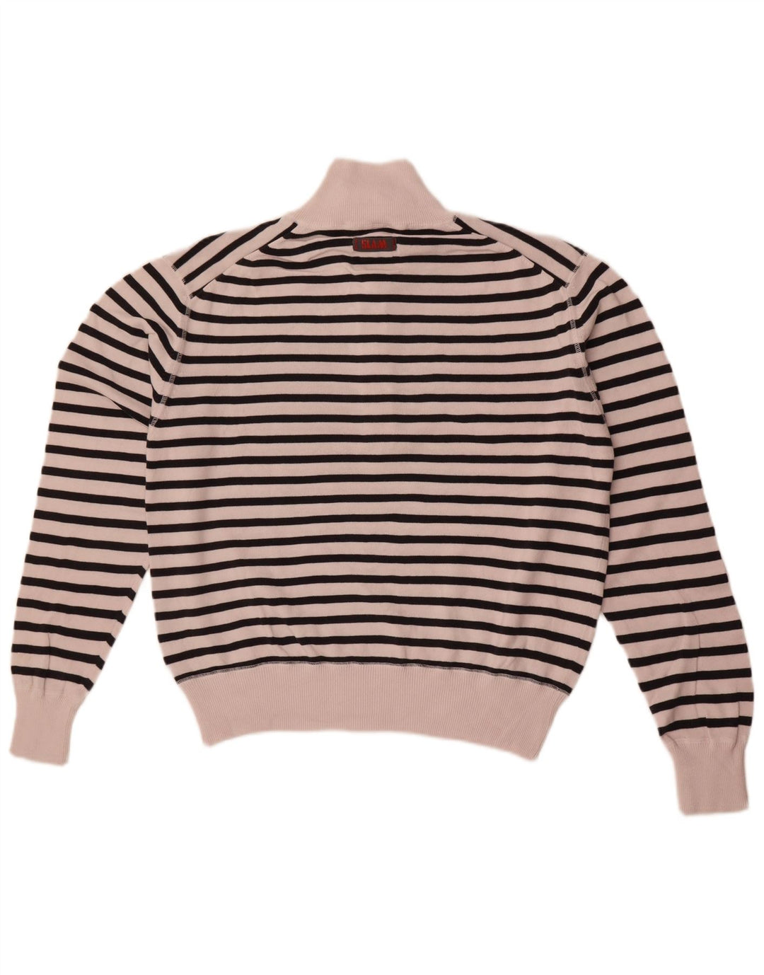 Slam Dame Zip Neck Jumper Sweater UK 14 Medium hvid stribet bomuld