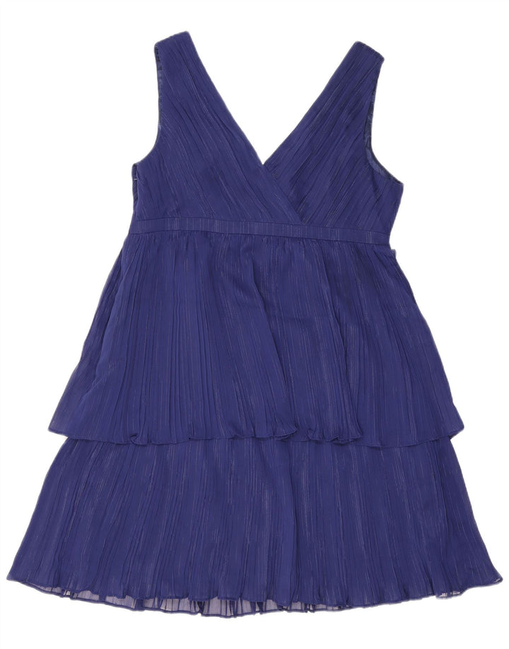 Monsoon Dame Ærmeløs Tiered Kjole UK 16 Stor Blå Stribet Polyester