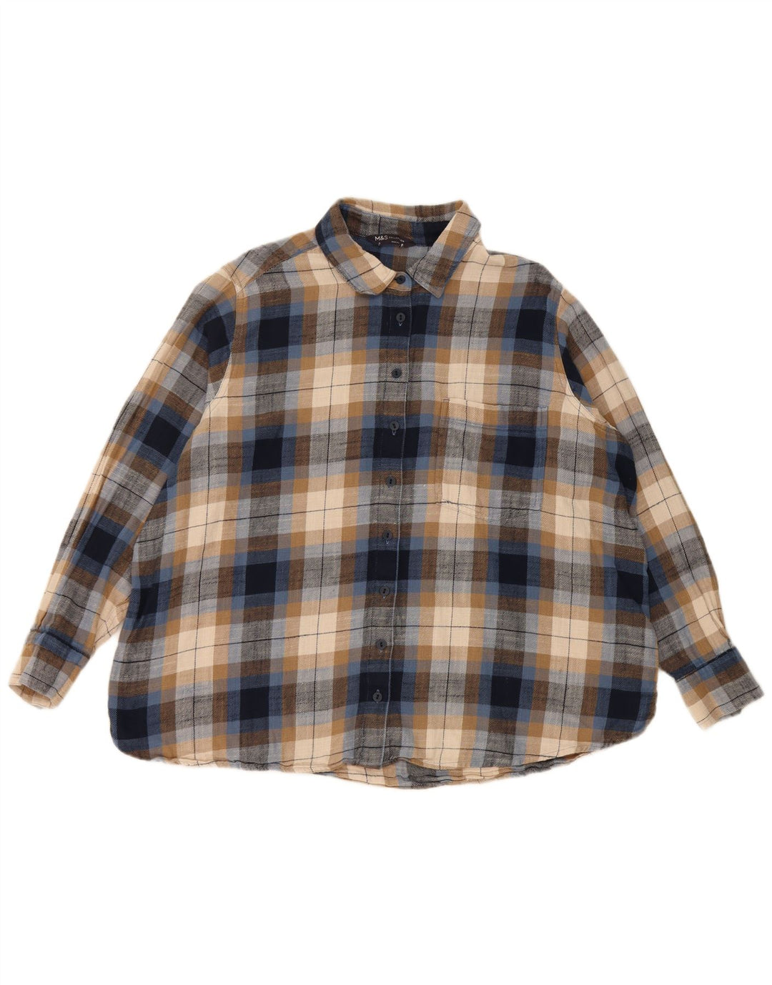 Marks & Spencer Flannelskjorte til kvinder UK 18 XL Flerfarvet ternet bomuld