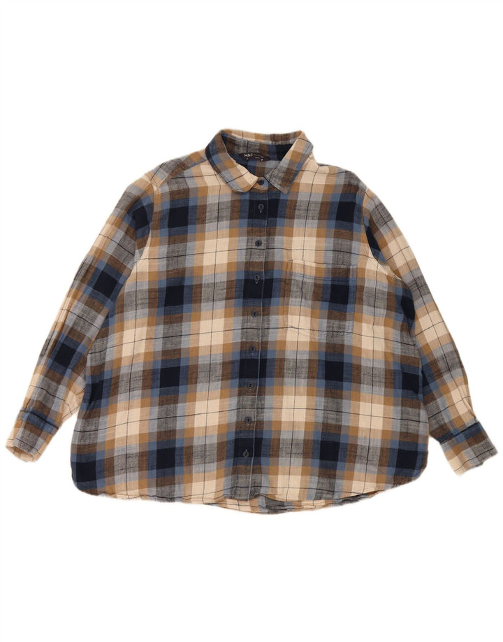 Marks & Spencer Flannelskjorte til kvinder UK 18 XL Flerfarvet ternet bomuld