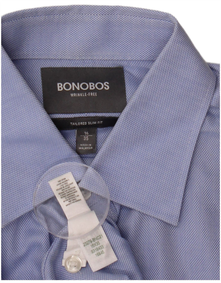 BONOBOS Herre skræddersyet Slim Fit skjorte størrelse 16 Large Blue Cotton