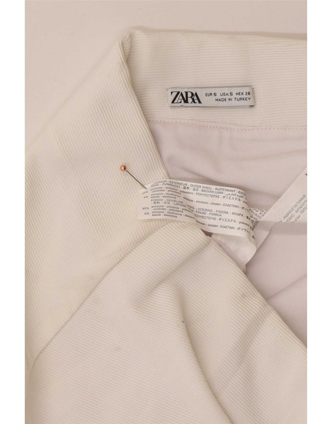 Zara Dame Mini Nederdel Small W26 Hvid Polyester