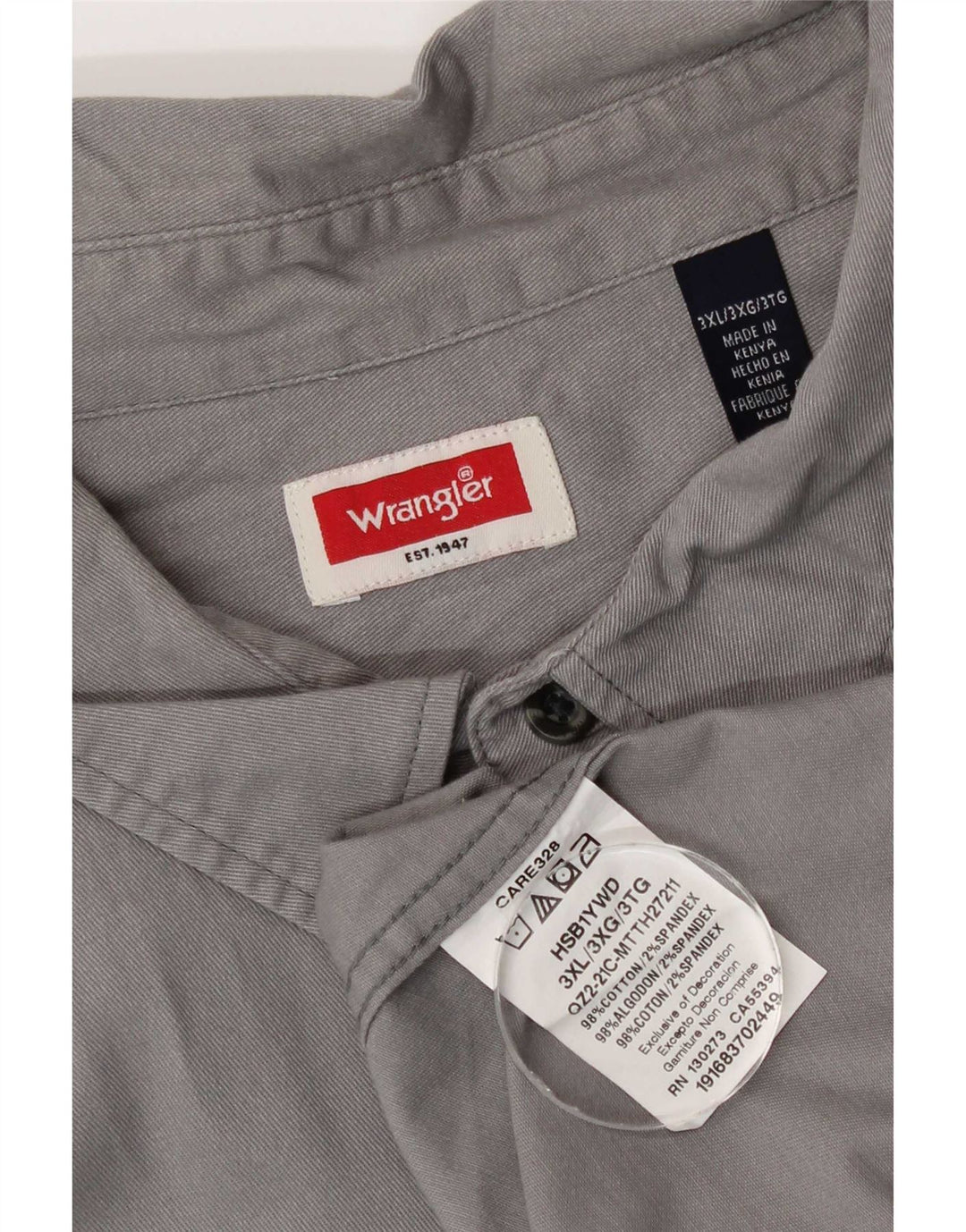 Wrangler kortærmet herreskjorte 3XL grå bomuld