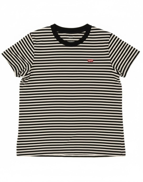 Levi's Dame T-Shirt Top UK 14 Stor Sort Stribet Bomuld Nautical