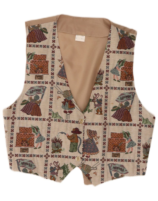 Vintage grafisk vest til kvinder EU 40 Medium Beige