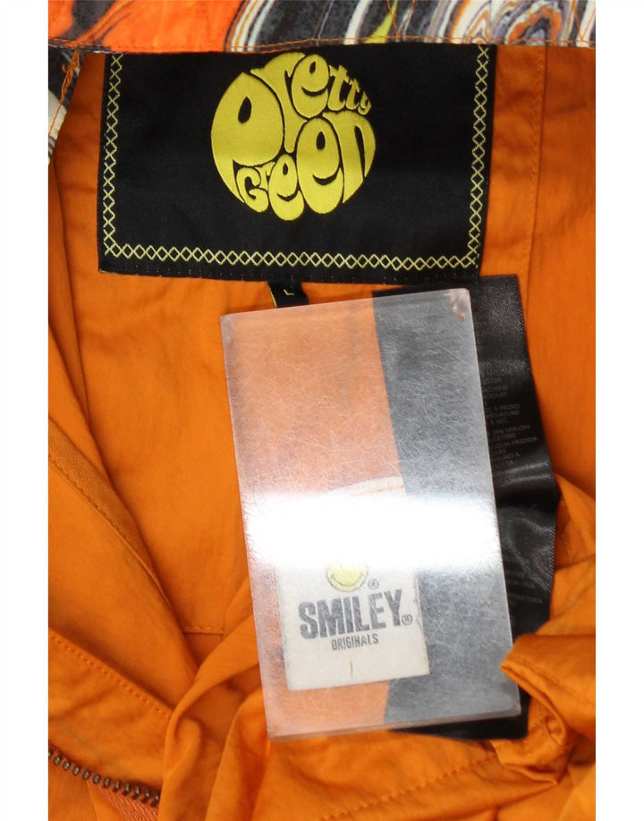 Pretty Green Mens Smiley Hætte Regnfrakke UK 40 Large Orange Polyester