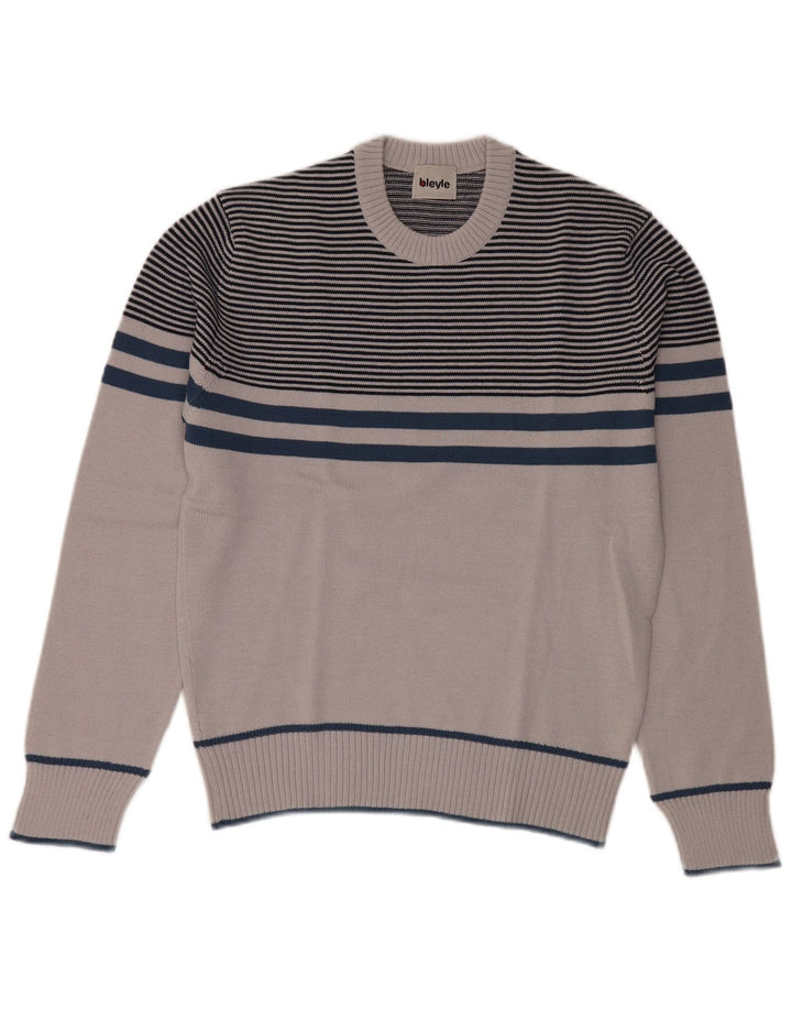 Bleyle Herre Crew Neck Jumper Sweater EU 50 Medium Grå Stribet Polyacryl