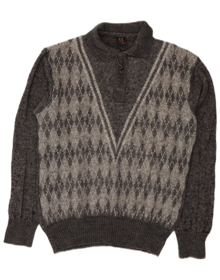 Rinaldi Herre Polo Neck Jumper Sweater Medium Grey Argyle/Diamond Wool
