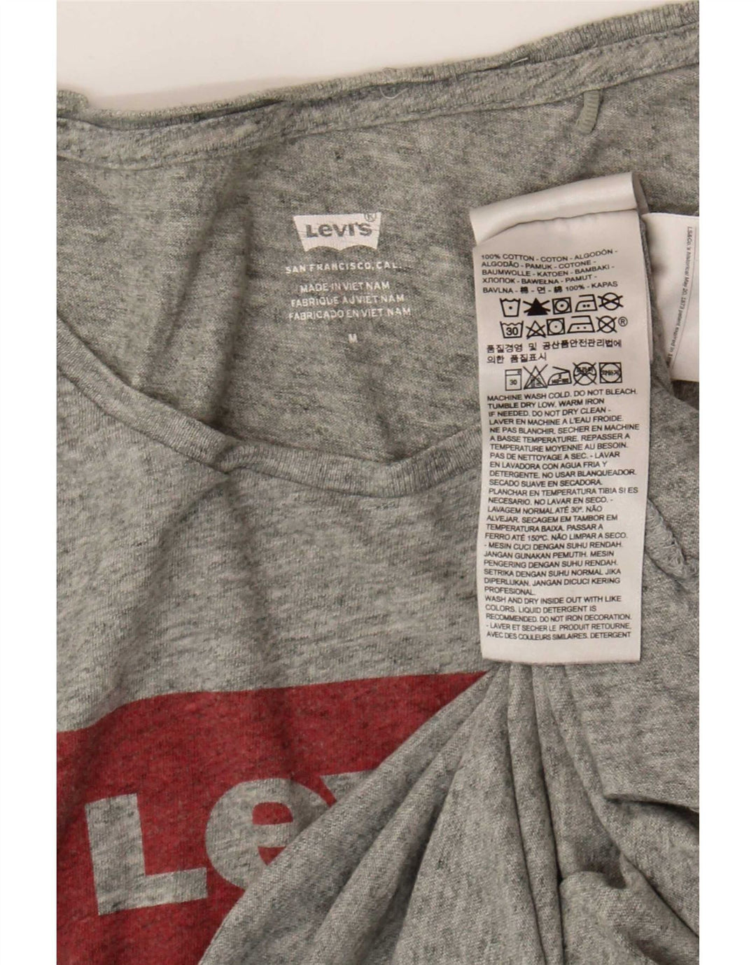 Levi's Grafisk T-shirt top til kvinder UK 12 Mellemgrå flækket bomuld