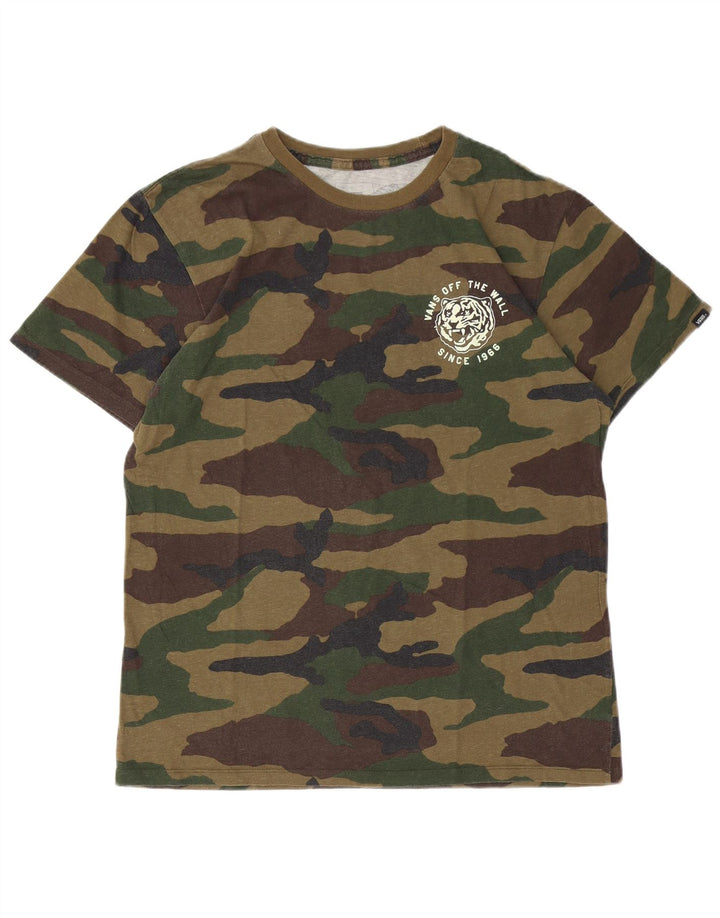 Vans Herre Custom Fit Grafisk T-shirt Top Medium Khaki Camouflage Bomuld