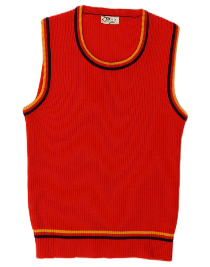 Vintage Dame Vest Tank Top UK 12 Medium Rød Polyacryl