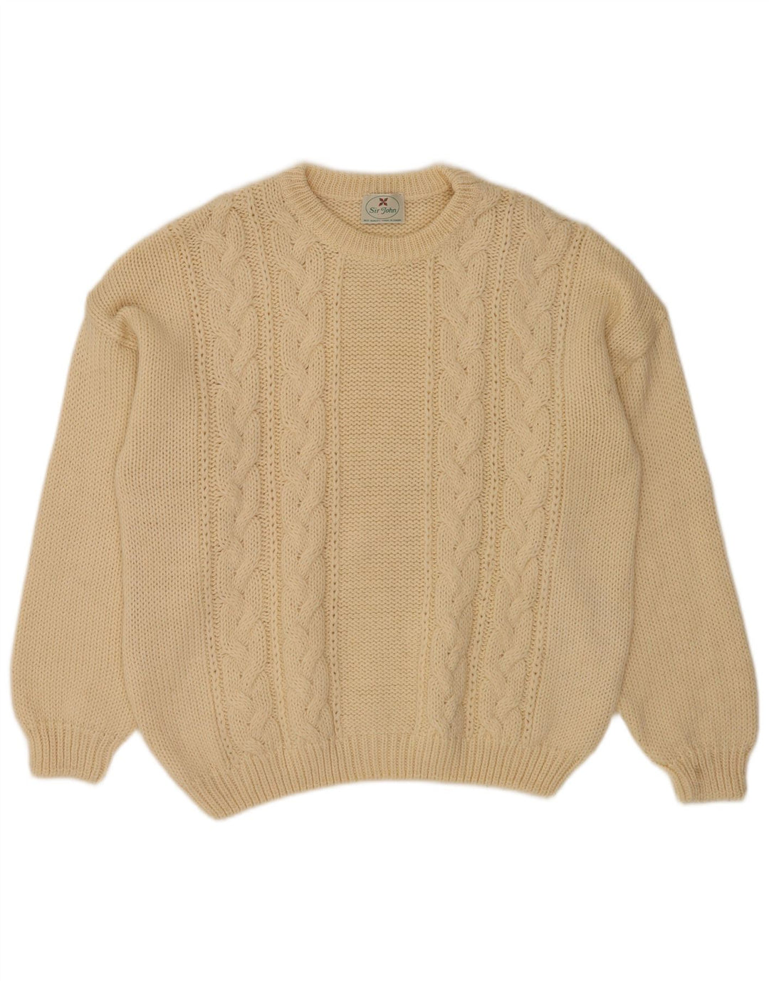 Vintage herre sweater med rund hals, medium beige uld