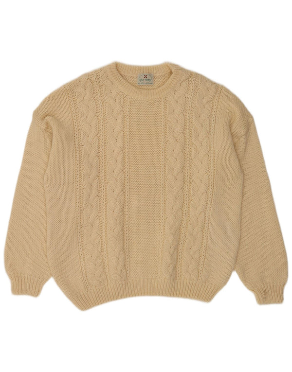 Vintage herre sweater med rund hals, medium beige uld
