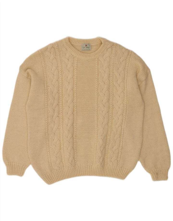 Vintage herre sweater med rund hals, medium beige uld
