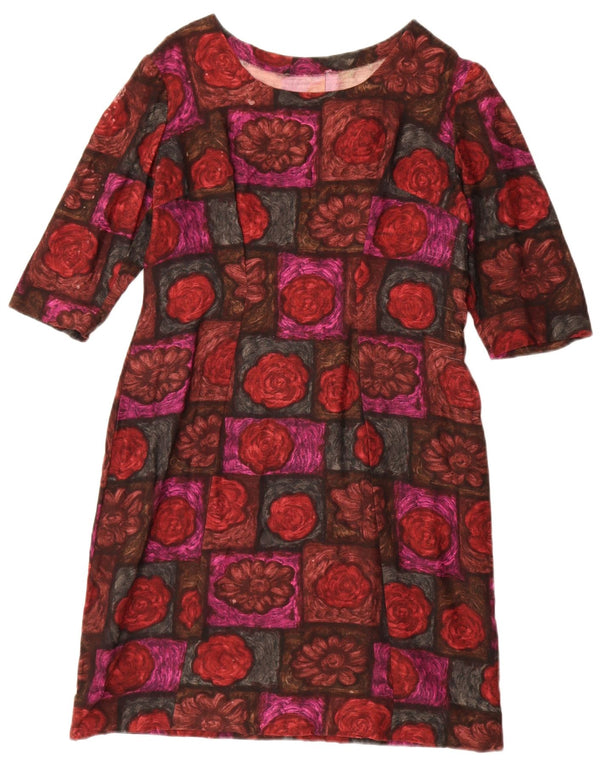 Vintage Kvinders 3/4 ærmer Skede Kjole UK 12 Medium Red Floral