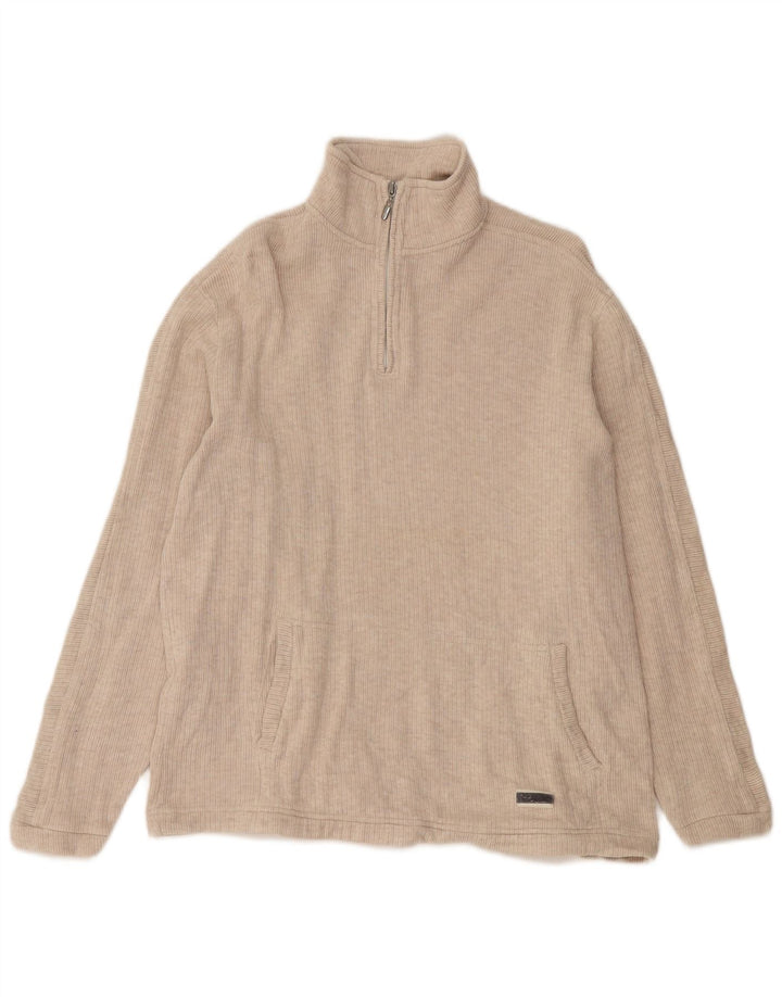 CHAMPION Mens Zip Neck Jumper Sweater Large Beige