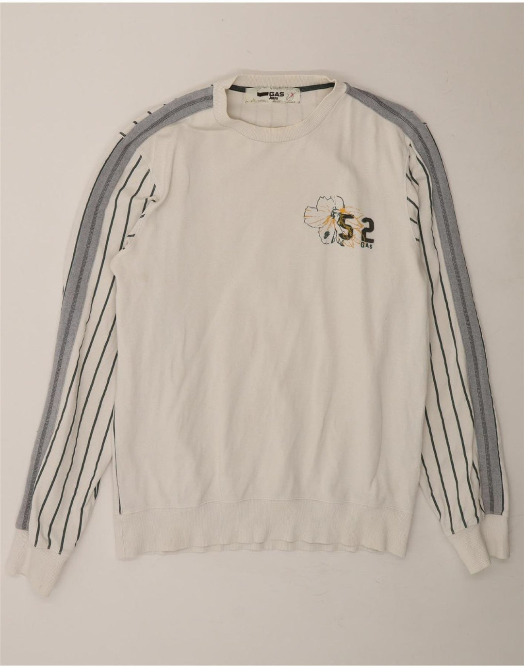 GAS Mens Graphic Sweatshirt Jumper 2XL White Striped Cotton Vintage Gas and Second-Hand Gas from Messina Hembry 