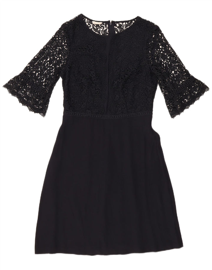 MONSOON Dame 3/4-ærmet A-Line Kjole UK 10 Small Navy Blue Floral