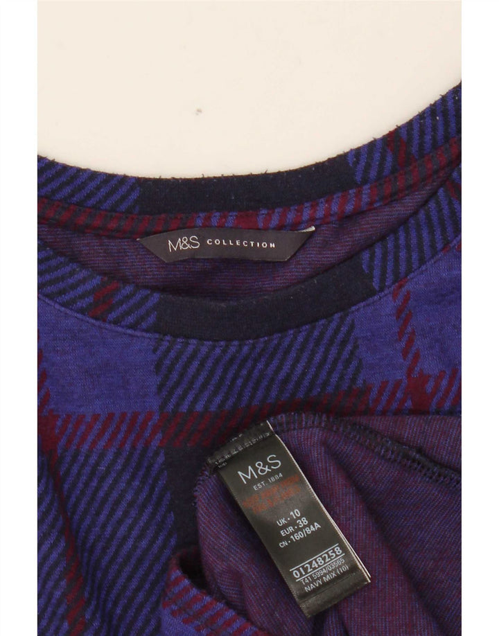 Marks & Spencer Dame Top 3/4 ærme UK 10 Small Navy Blue Check