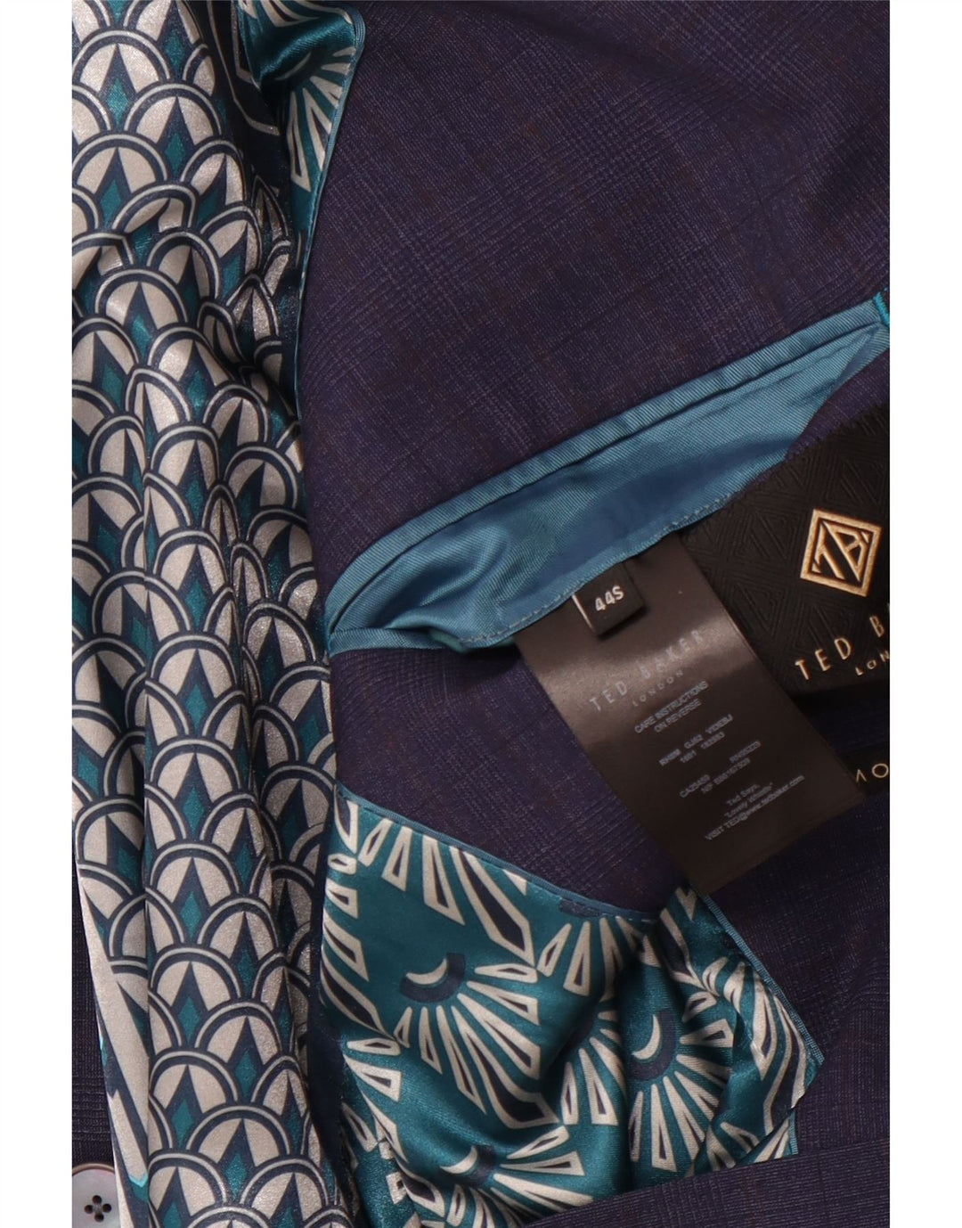 TED BAKER Herre 2-knaps blazerjakke UK 44 2XL Marineblå ternet uld