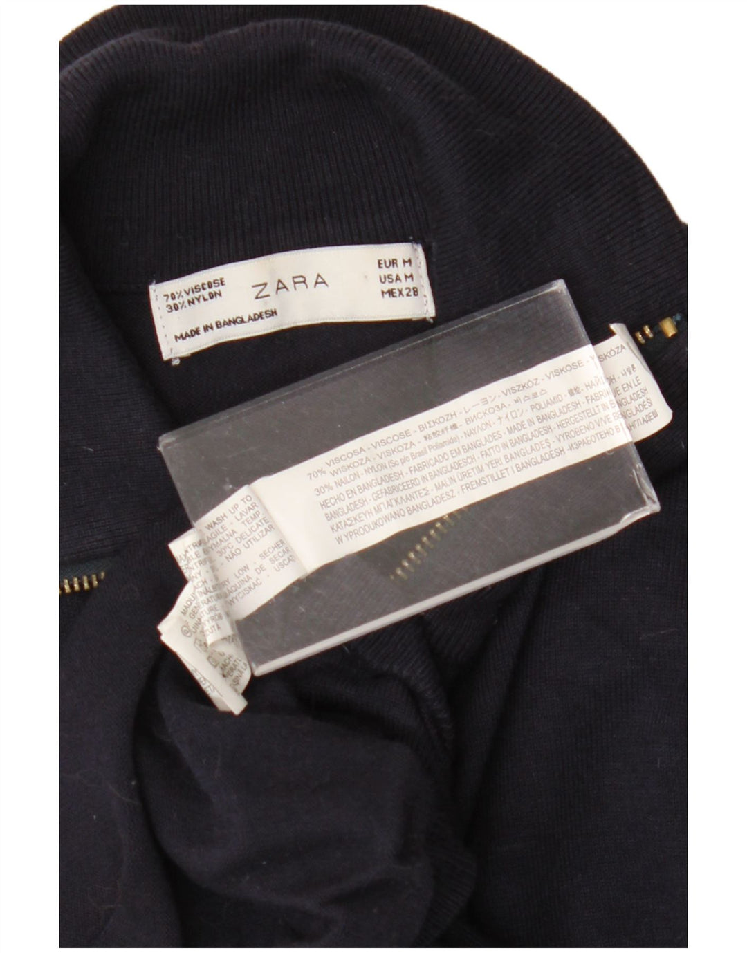 Zara Dame Zip Neck Jumper Sweater UK 12 Medium Navy Blue Viscose