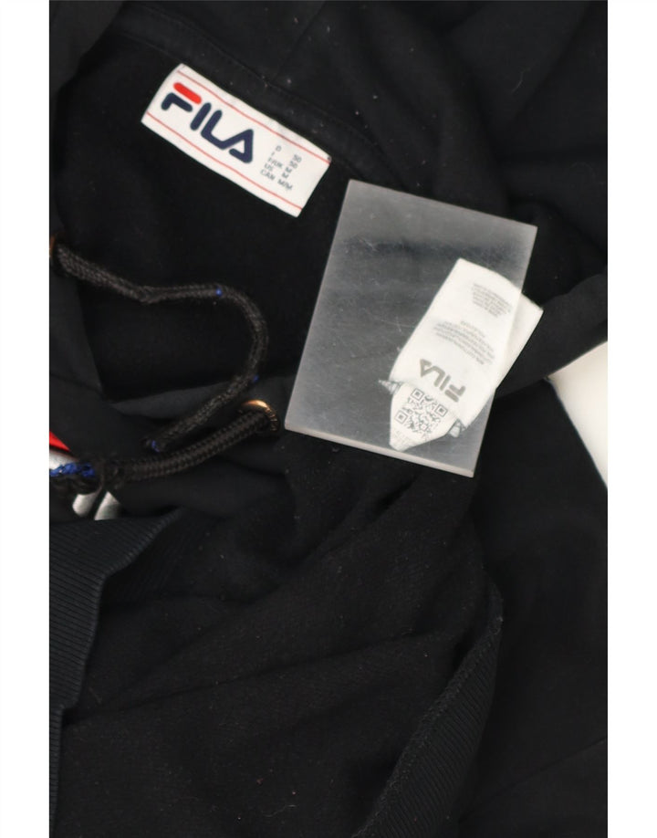 FILA Mens Graphic Hoodie Jumper Medium Black Cotton Vintage Fila and Second-Hand Fila from Messina Hembry 