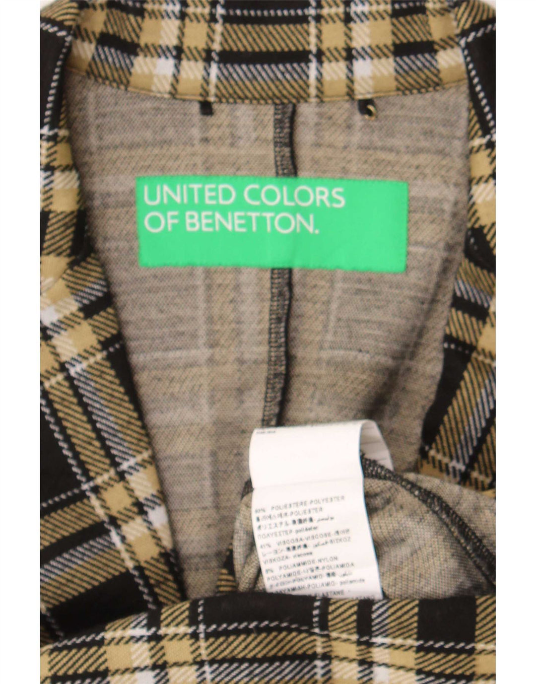 Benetton Dame 1 Knap Blazer Jacket UK 10 Lille sort ternet polyester