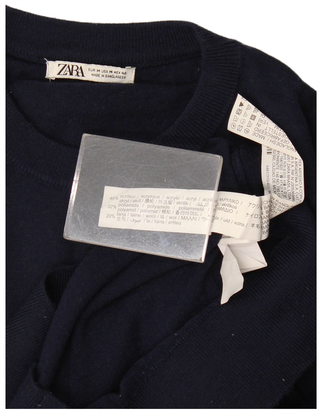Zara Herre Crew Neck Jumper Sweater Medium Navy Blue Akryl