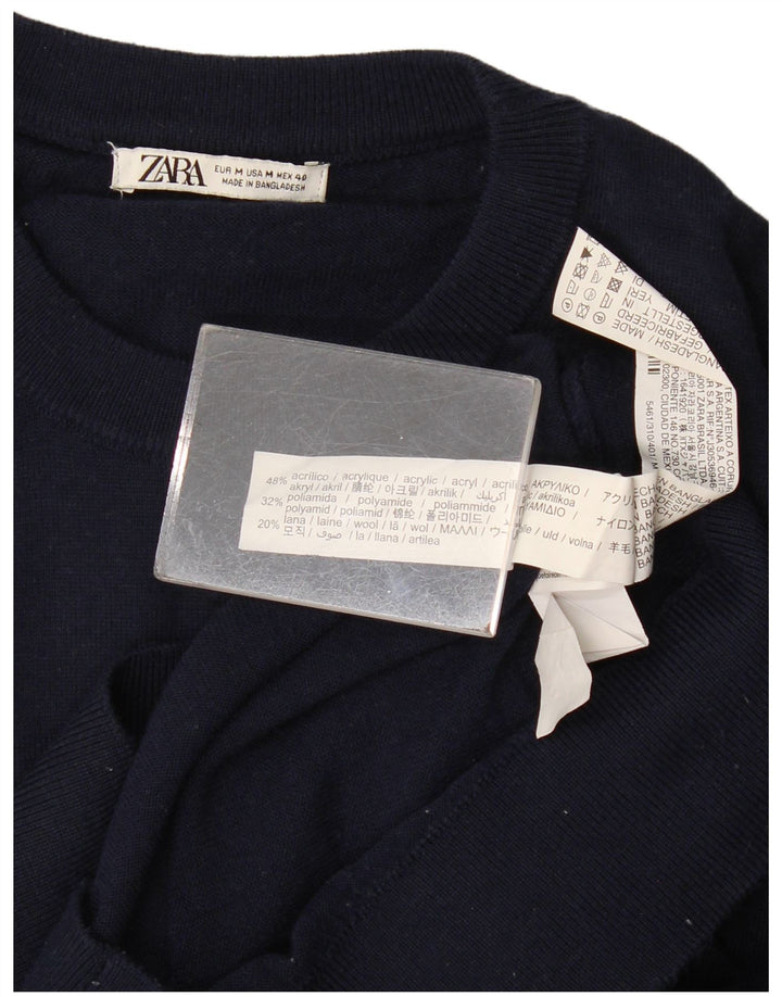 Zara Herre Crew Neck Jumper Sweater Medium Navy Blue Akryl