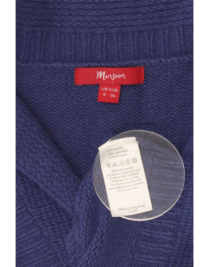 Monsoon Dame Cardigan Sweater UK 8 Small Blue Wool