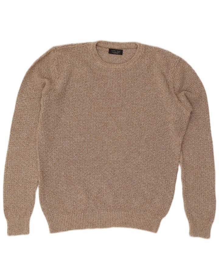 Zara Herre Crew Neck Jumper Sweater Medium Beige Flecked