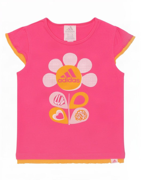 Adidas piger grafisk t-shirt top 5-6 år Pink Colourblock Bomuld