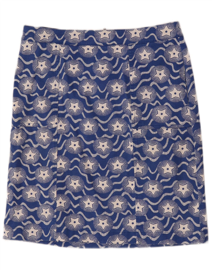 Boden Dame abstrakt mønster lige nederdel UK 10 Small W30 Blue Cotton