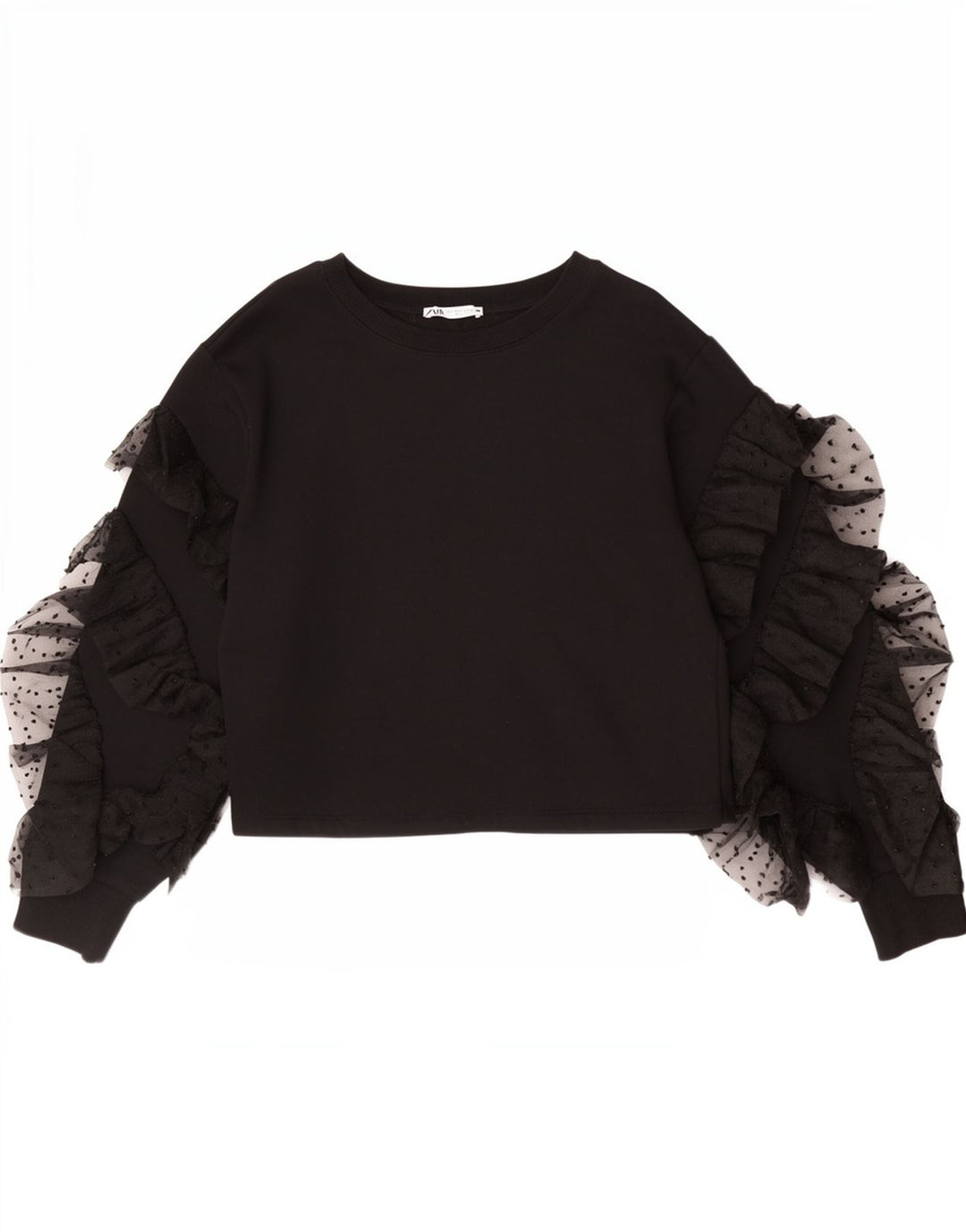 Zara Womens Crop Top Langærmet UK 10 Small Black Bomuld